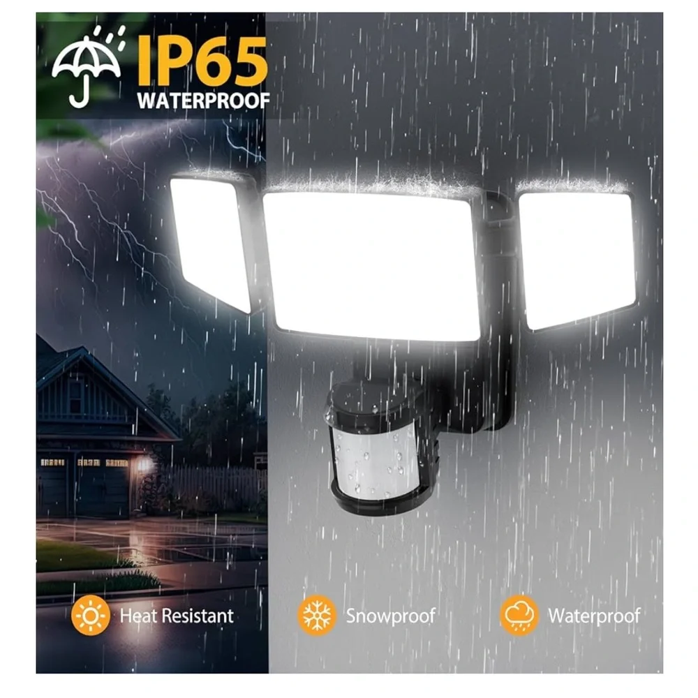 Outdoor Security Floodlight with Motion Sensor - Black